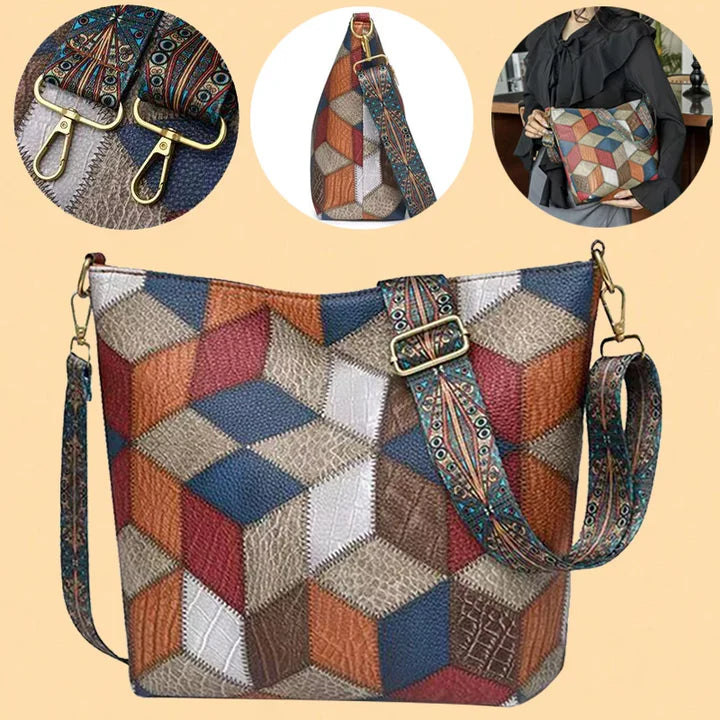 Bolso de mano de piel con mosaico